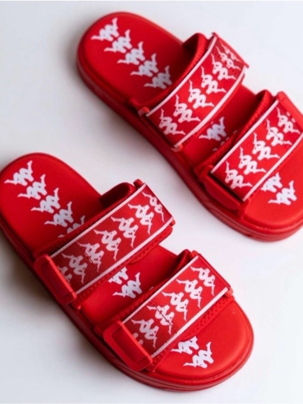 Kappa Red Slide Sandals with White Logo Pattern
